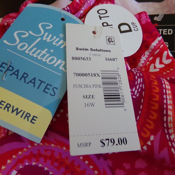 Swim Solution Swim Tankini Plus Size 16W Pink NWT $79 Underwire - Picture 5 of 5